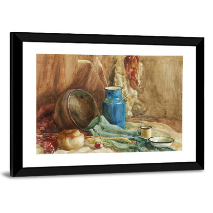 Blue Milk Can Watercolor Still Life Wall Art