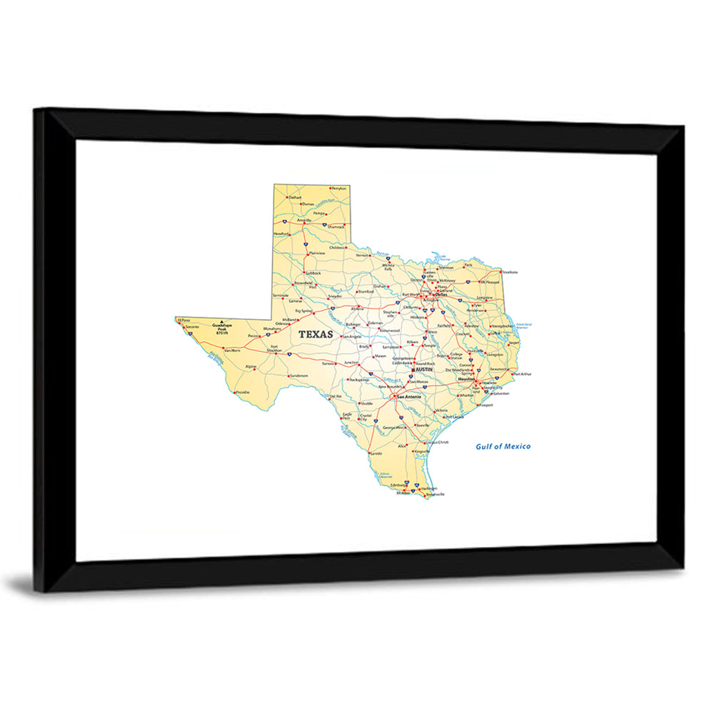 Texas Road Map Illustration Wall Art