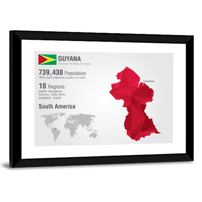Guyana Low-poly Map Infographic Wall Art as a framed print