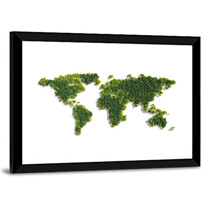Forest Canopy World Map Wall Art as a framed print