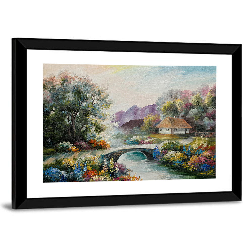Thatched Cottage with Stone Bridge Wall Art