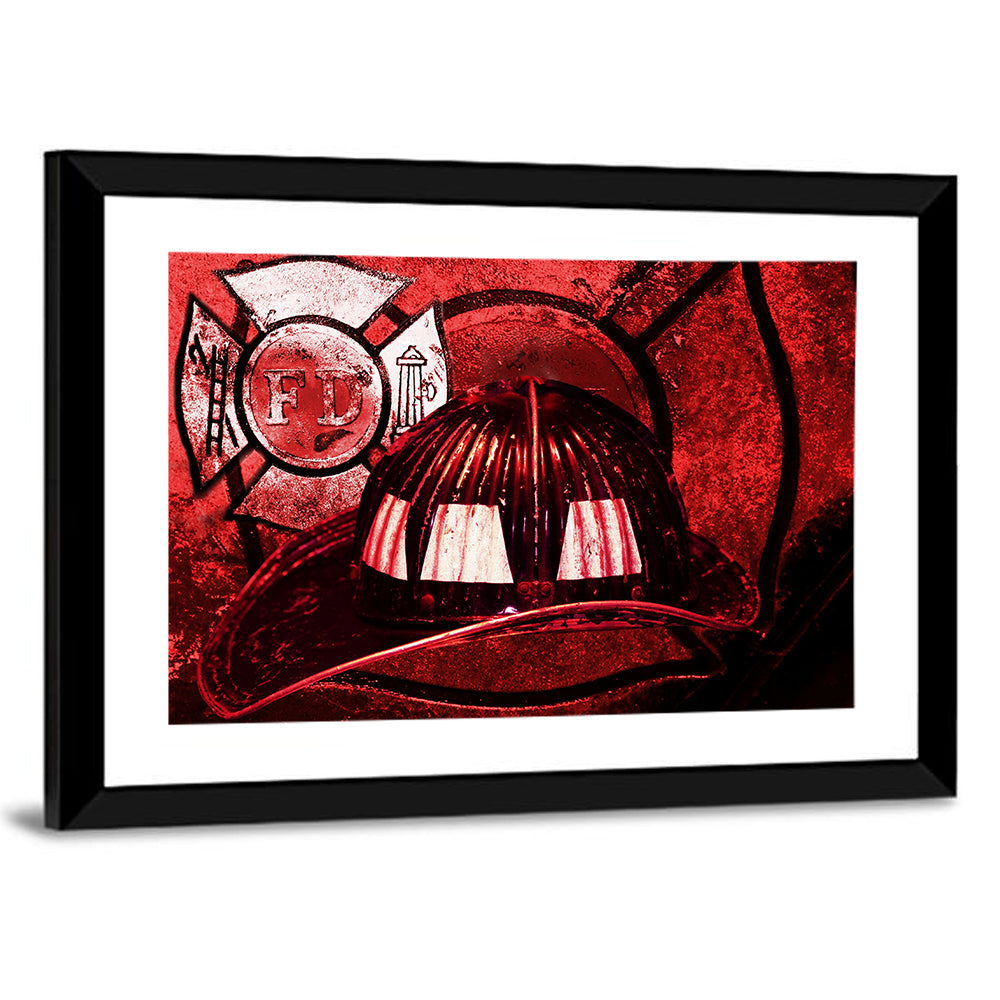 Vintage Fire Helmet with Maltese Cross Wall Art