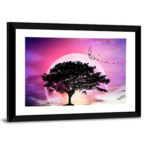 Tree Under Fantasy Sky With Moon Wall Art