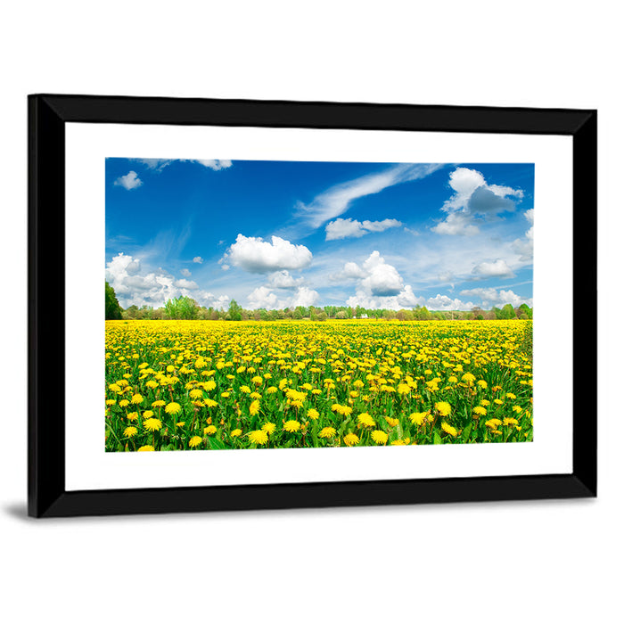 Yellow Dandelion Meadow Wall Art as a framed print