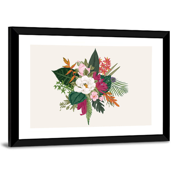 Tropical Bouquet with White Flower Wall Art as a framed print