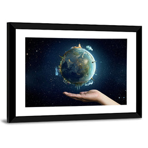 Planet Earth On Palm Wall Art