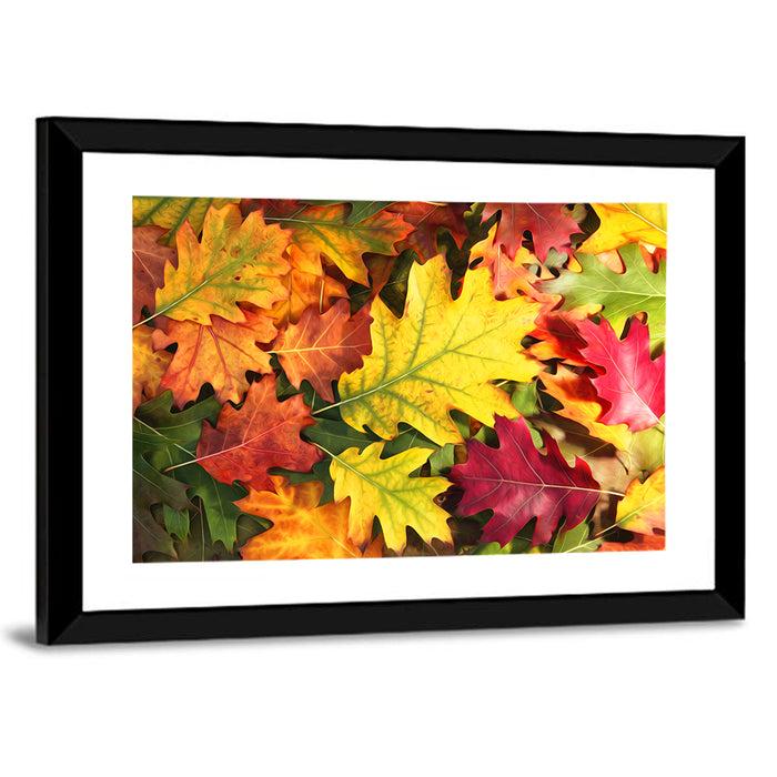 Painterly Autumn Oak Leaves Wall Art as a framed print