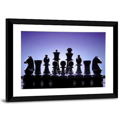 Blue Backlit Chess Pieces Wall Art