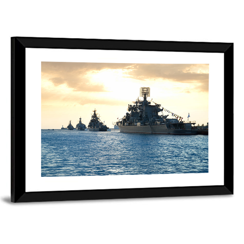 Naval Fleet at Golden Sunset Wall Art
