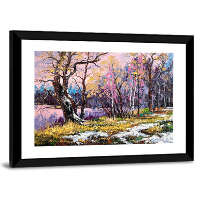 Autumn Lake with Pink Reflection Wall Art