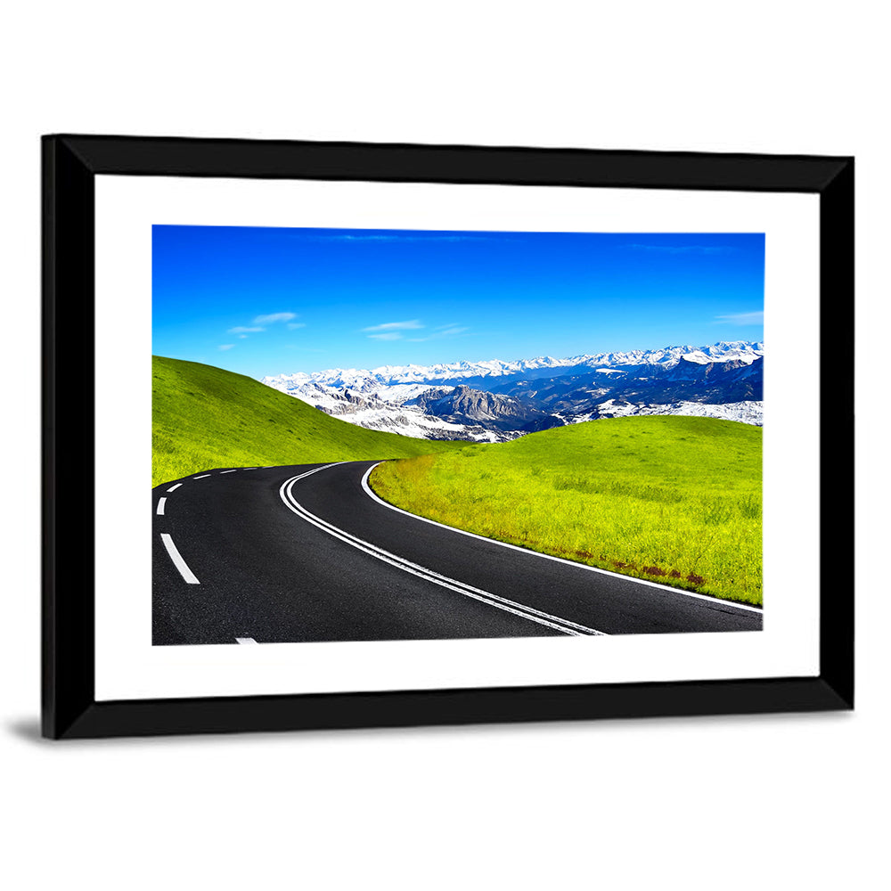 Winding Road Through Snow-capped Mountains Wall Art