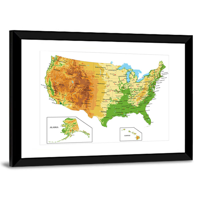 United States Topographic Map Wall Art as a framed print