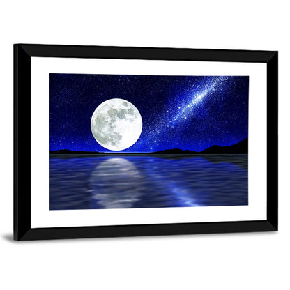 Moon and Milky Way Over Lake Wall Art