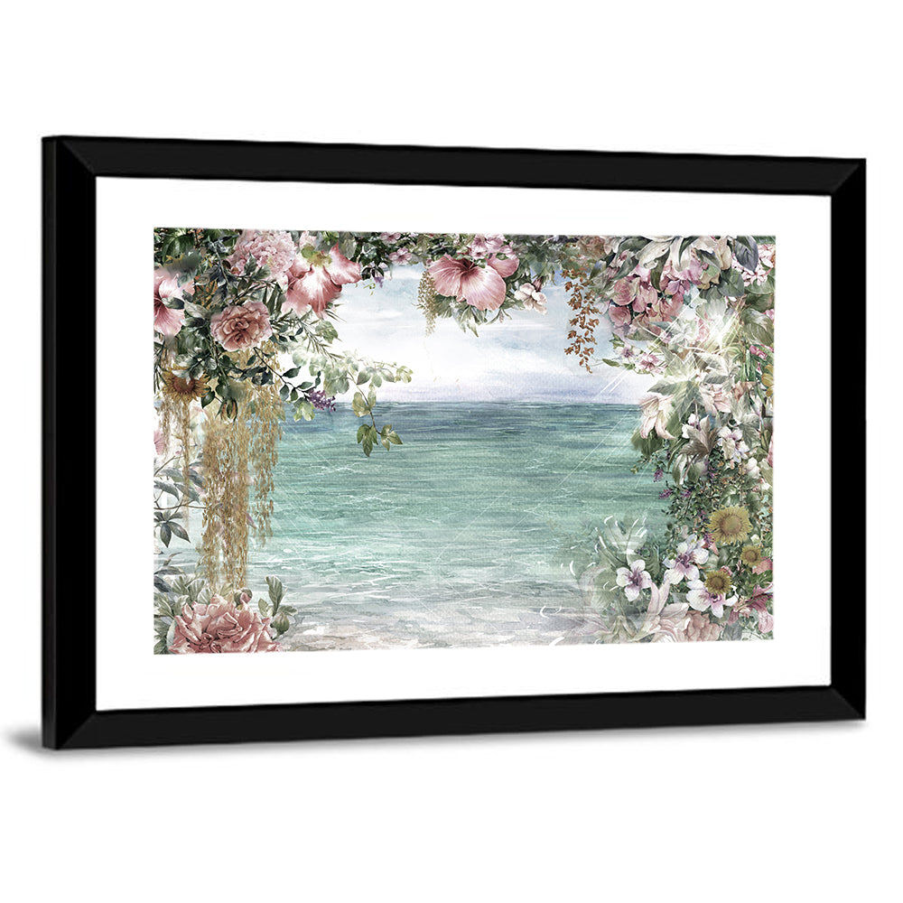 Coastal Floral Watercolor Seascape Wall Art
