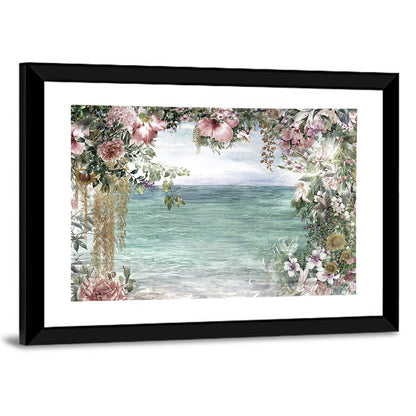 Coastal Floral Watercolor Seascape Wall Art