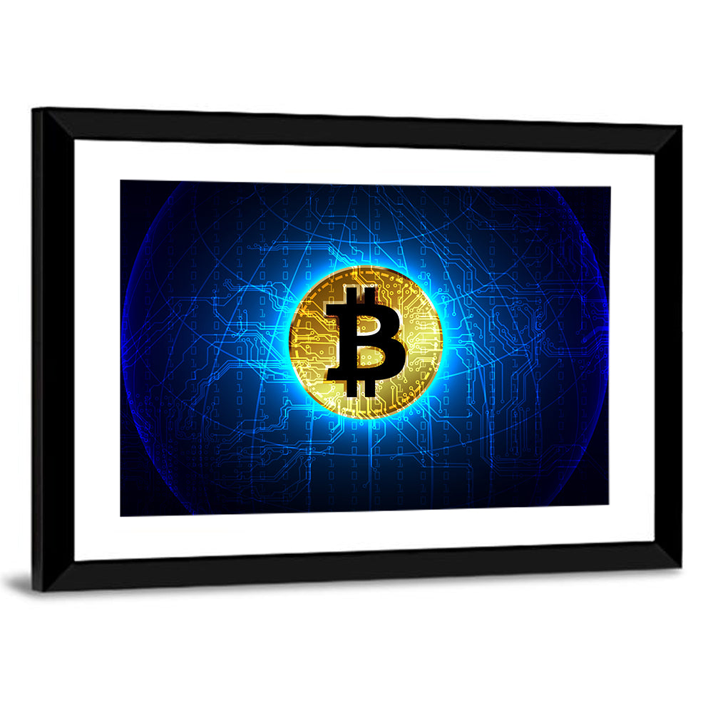 Golden Bitcoin Globe Wall Art