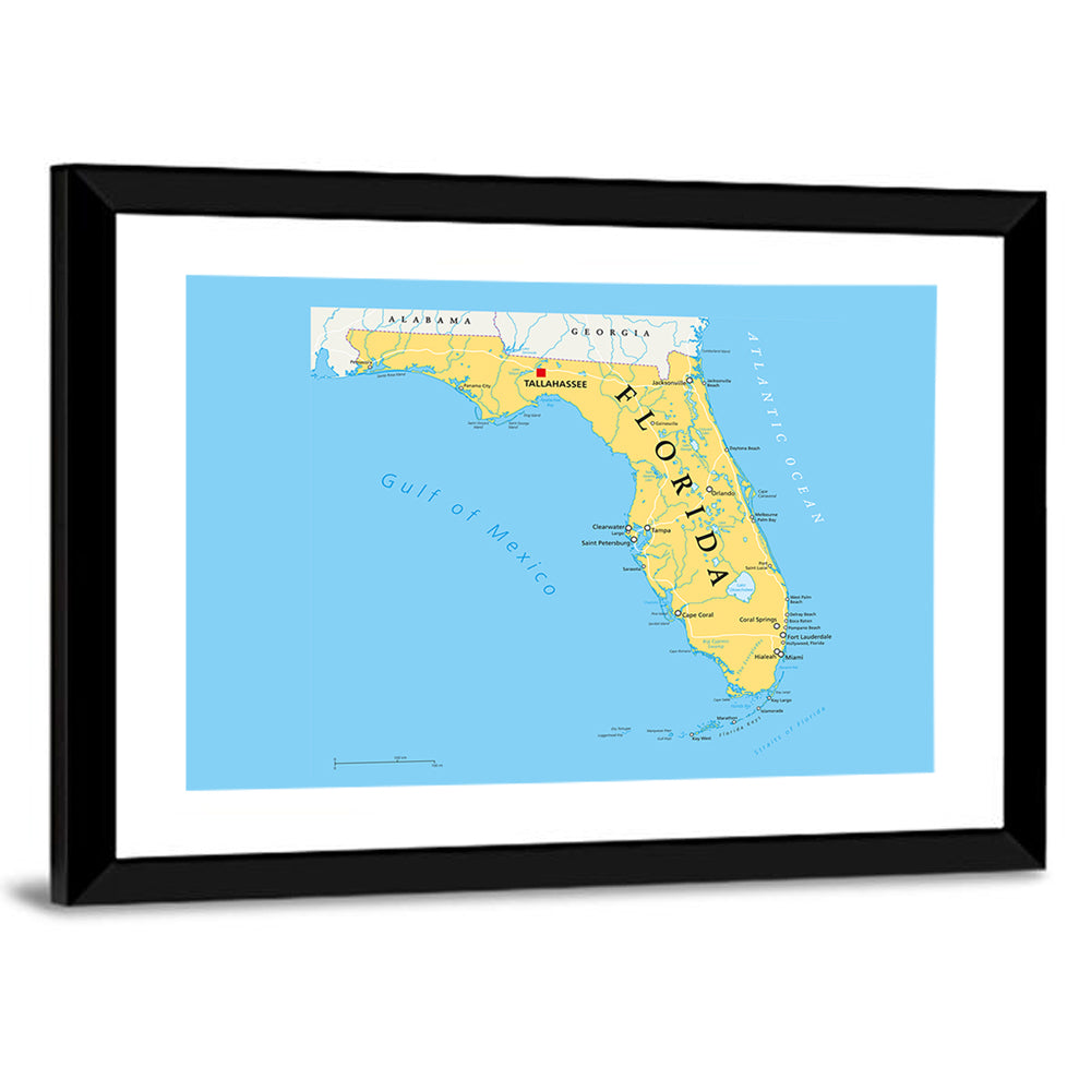 Florida Political Map, Blue and Yellow Wall Art