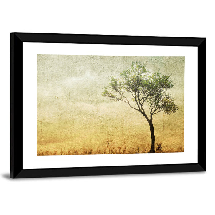 Surreal Tree with Cracked Paint Texture Wall Art as a framed print