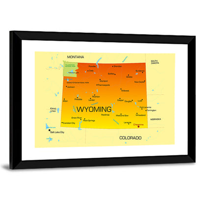 Wyoming State Map, Yellow Accent Wall Art