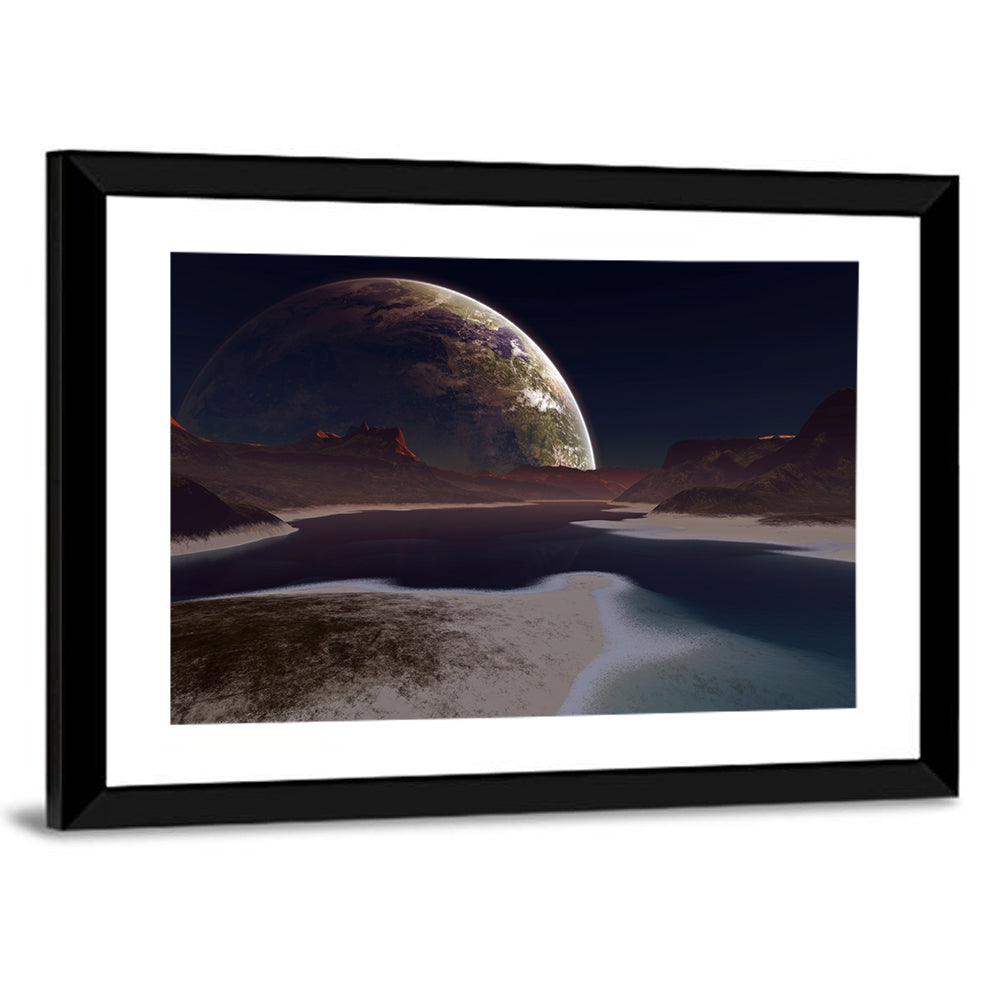 Alien Moonrise Over Lake Wall Art