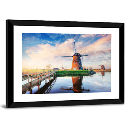 Kinderdijk Windmills at Golden Hour Wall Art