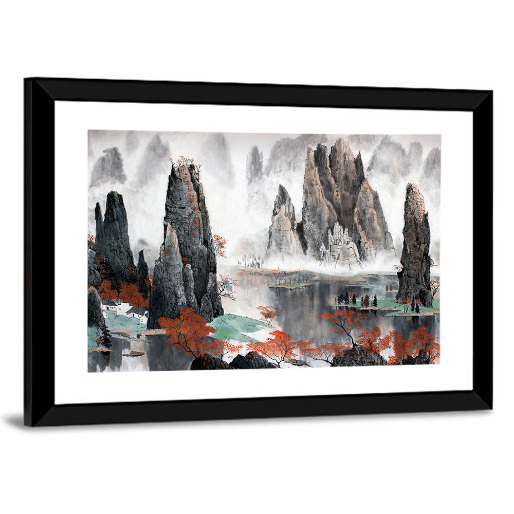 Autumn Mist Over Mountain Lake Wall Art