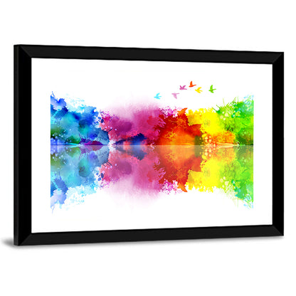 Mirrored Flock of Birds Watercolor Wall Art