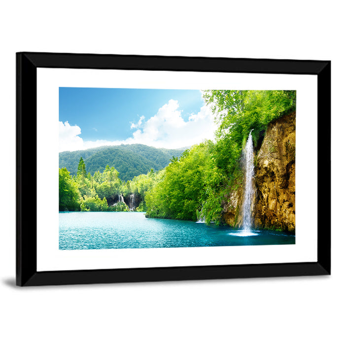 Plitvice Lakes Waterfall Wall Art as a framed print