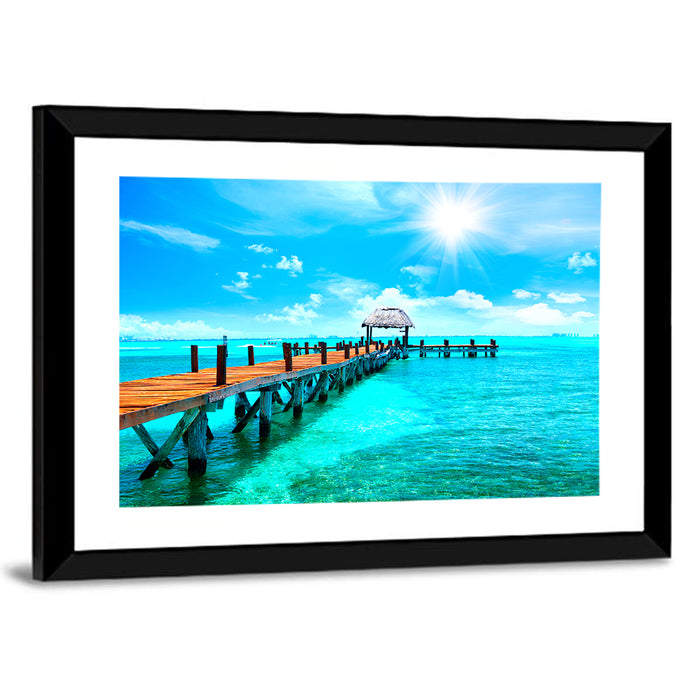 Wooden Jetty Near Cancun Wall Art as a framed print