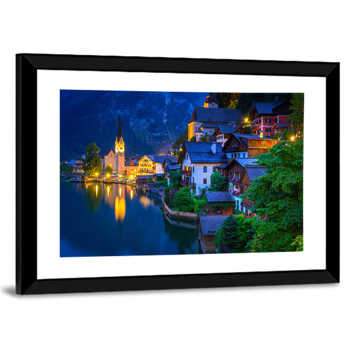 Hallstatt Lakeside at Dusk Wall Art as a framed print