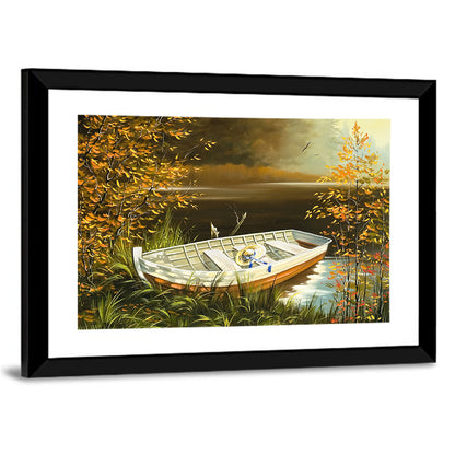 Boat On The Bank Of Lake Wall Art