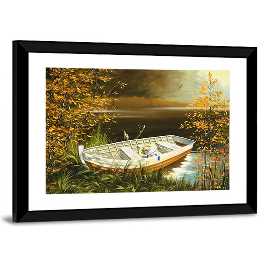 Wooden Boat with Straw Hat Wall Art