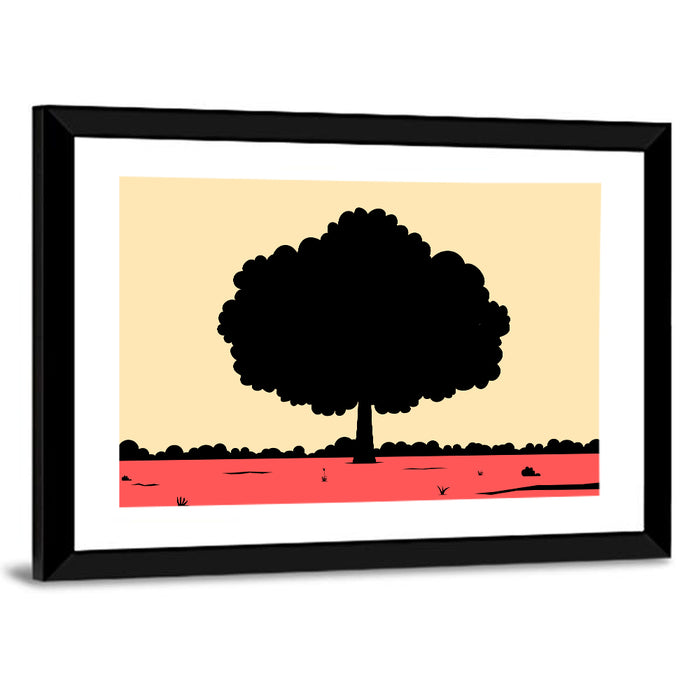 Red Horizon Tree Silhouette Wall Art as a framed print