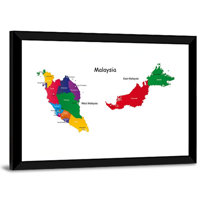 Two-part Malaysia Map Wall Art as a framed print
