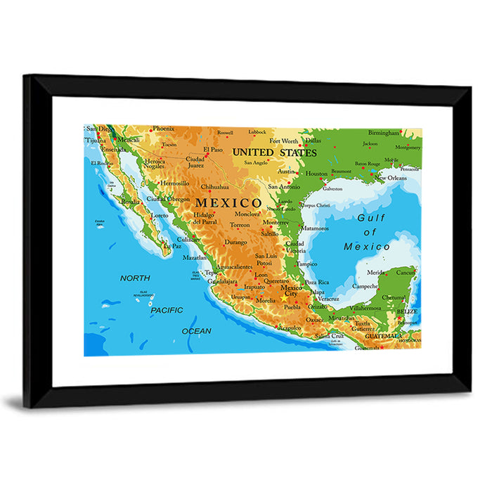 Mexico Relief Map Wall Art as a framed print