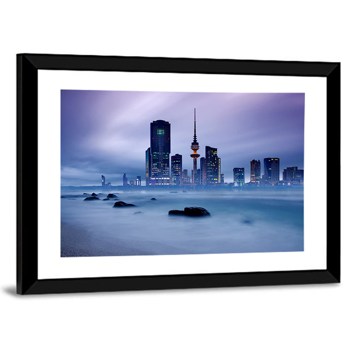 Kuwait City Skyline Wall Art as a framed print