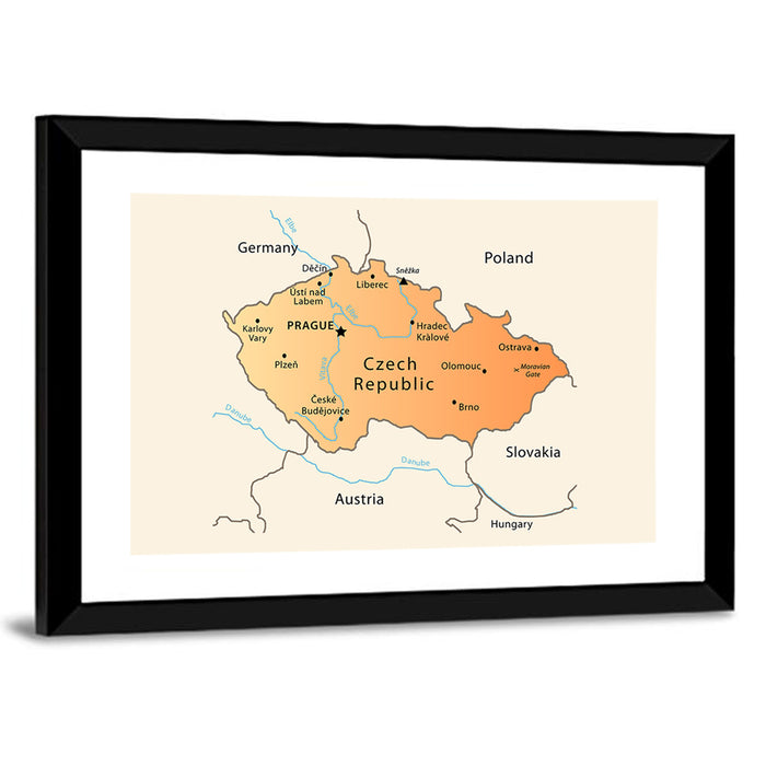 Minimalist Czech Republic Map Wall Art as a framed print