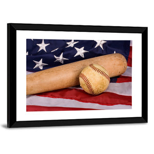 Baseball & Bat With American Flag Wall Art