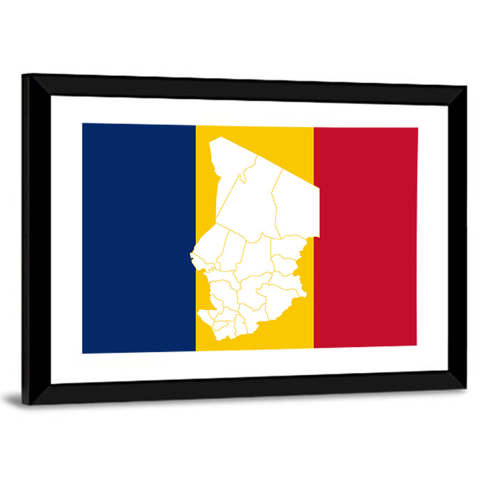 Chad Map with Tricolor Flag Wall Art as a framed print