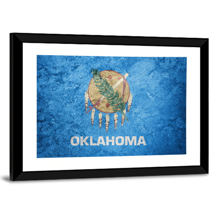 Grunge Oklahoma Flag Wall Art as a framed print