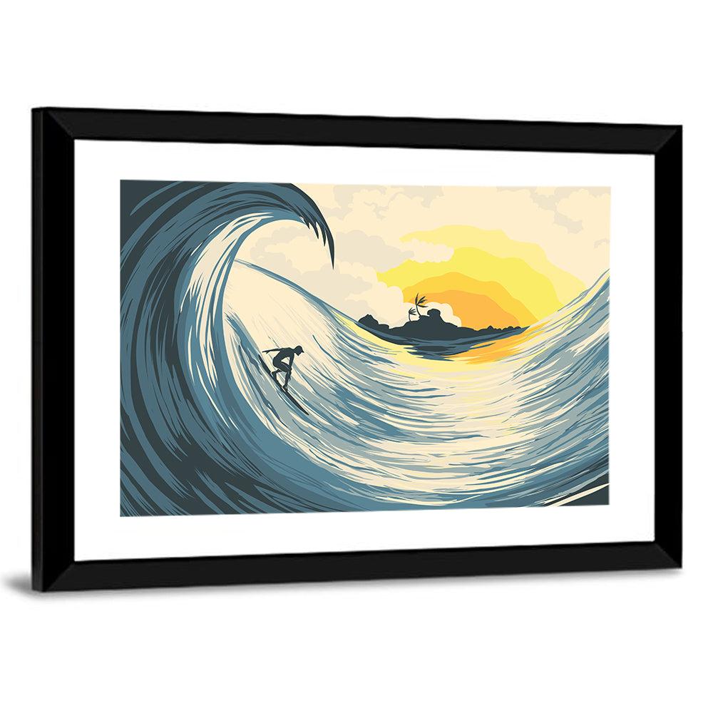 Tropical Island Wave Surfer Sunset Wall Art