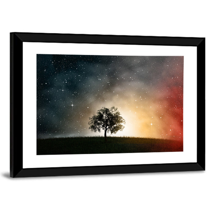 Tree Under Starry Sky Wall Art as a framed print