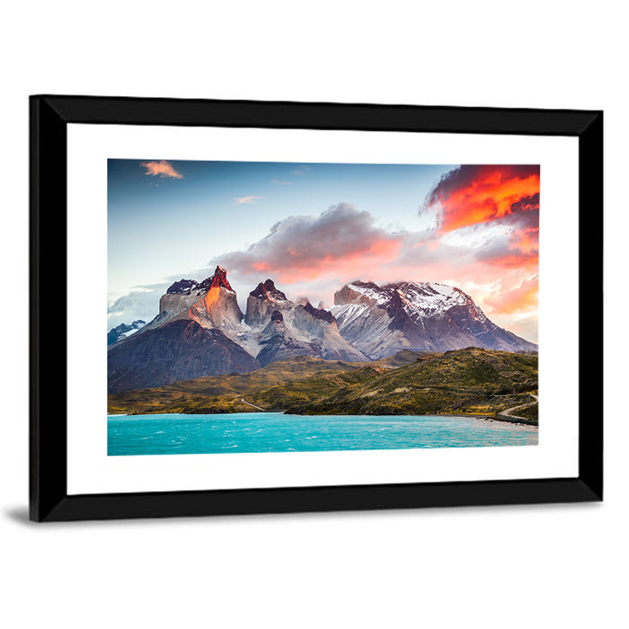 Torres Del Paine Sunset Wall Art as a framed print