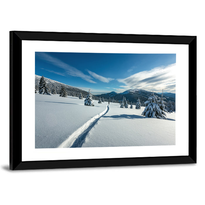 Snowy Carpathian Trail Wall Art as a framed print