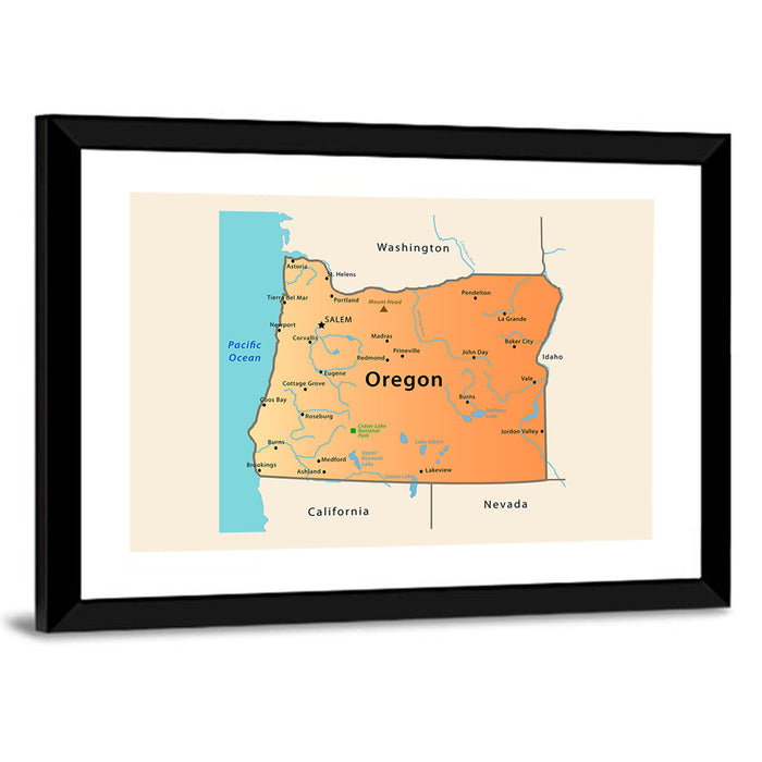 Oregon State Map Wall Art as a framed print