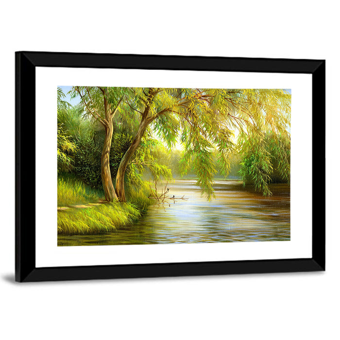 Summer Willow Lake Wall Art as a framed print