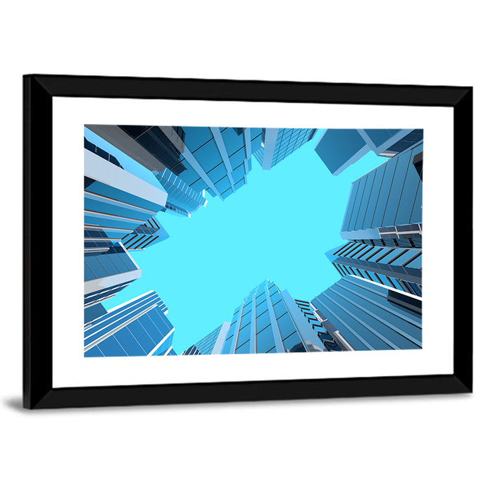 Modern Glass Skyscrapers Wall Art as a framed print