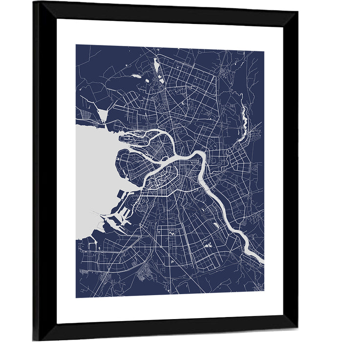 Saint Petersburg Map Wall Art as a framed print