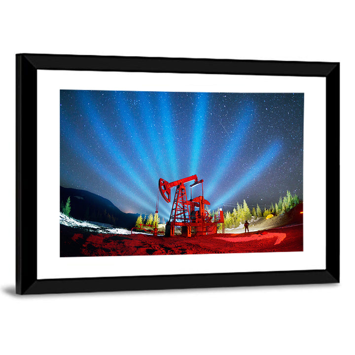 Starry Night Oil Pump Jack Wall Art