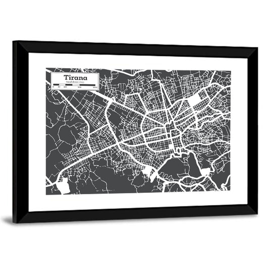 Tirana City Map Albania Wall Art